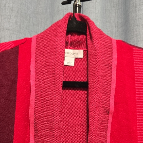 Liz Claiborne Red, Wine and Pink Patchwork Long Open Cardigan Excellent Cond Lg - Picture 6 of 12